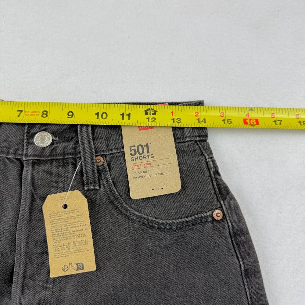Levi's 501 Women's Frayed Hem Button Fly High Rise Black Denim Shorts Sz‎ 26 NWT - Picture 8 of 11